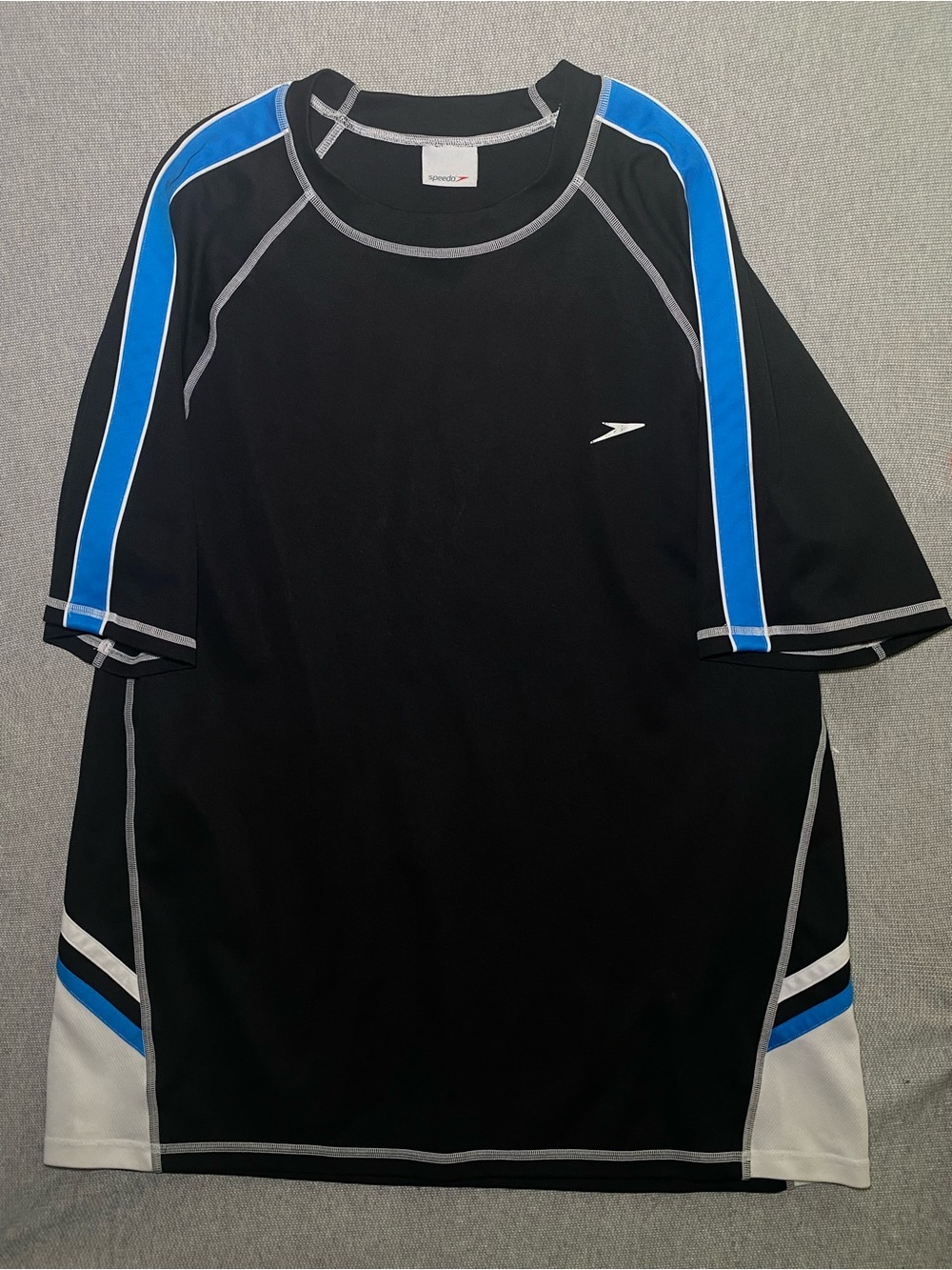 Speedo UV Block the Burn Rash Guard Swim Shirt Adult Black Blue Short Sleeve